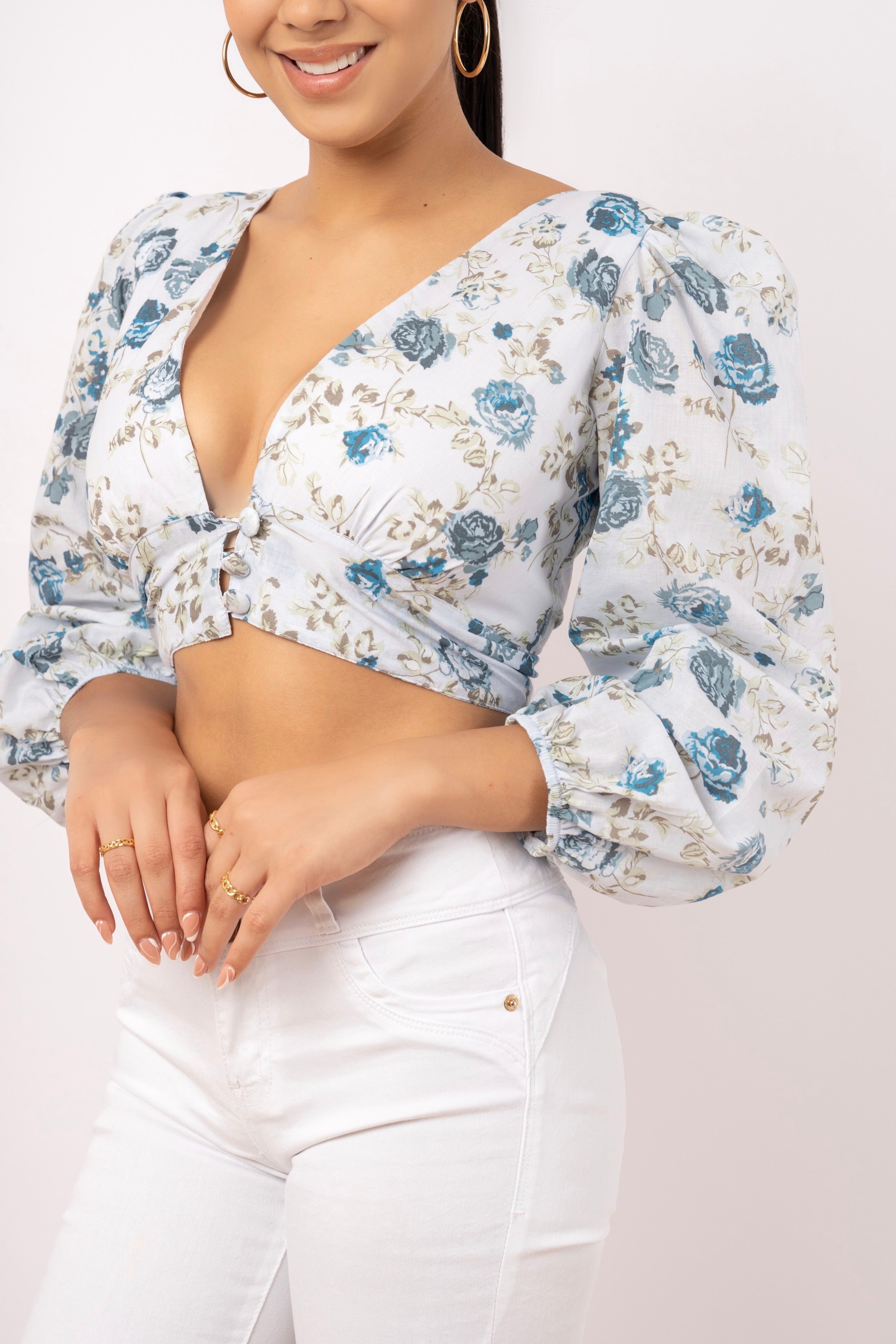 Blusa Camille Floreado - Azul